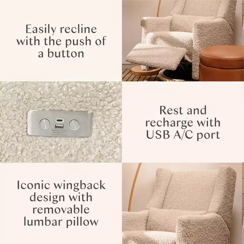 Fauteuil inclinable et pivotant électrique Babyletto Kiwi avec port USB