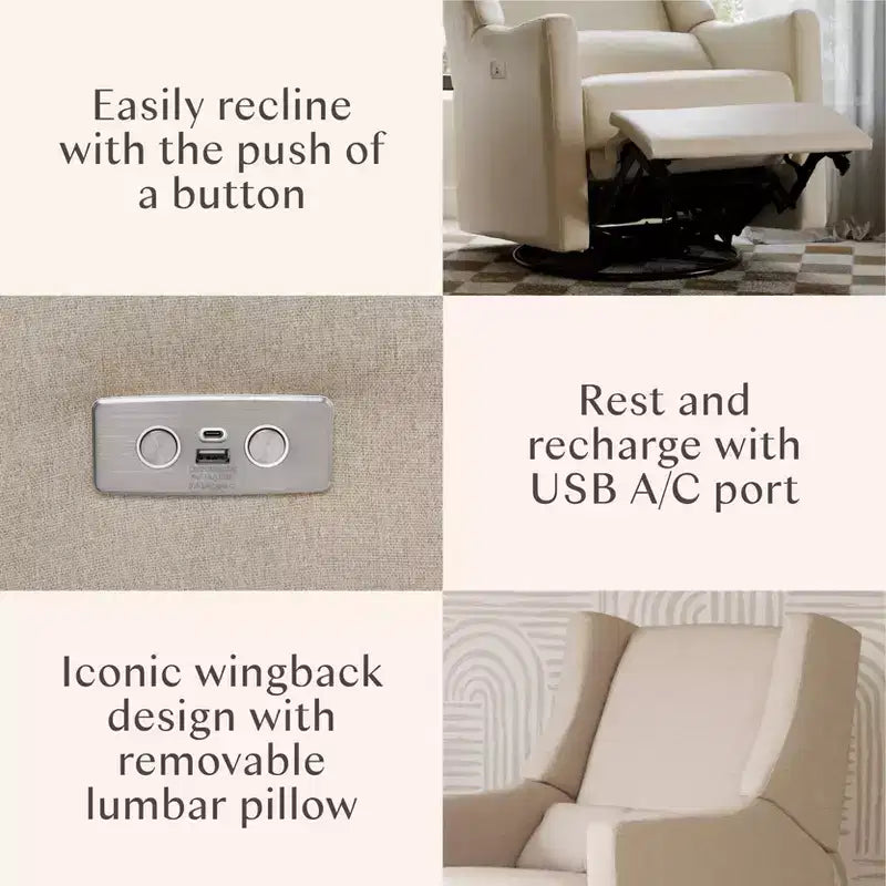 Fauteuil inclinable et pivotant électrique Babyletto Kiwi avec port USB