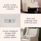 Fauteuil inclinable et pivotant électrique Babyletto Kiwi avec port USB