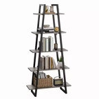 5-Tier Industrial Ladder Bookshelf - Modern Rustic Wood & Metal Storage Organizer for Living Room & Home Office