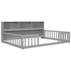 Bellemave Lit au sol complet avec bibliothèque latérale et étagères, Lit plateforme en bois massif avec barrières de sécurité et ouverture facile d'accès, Design peu encombrant, Gris