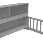 Bellemave Lit au sol complet avec bibliothèque latérale et étagères, Lit plateforme en bois massif avec barrières de sécurité et ouverture facile d'accès, Design peu encombrant, Gris