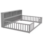 Bellemave Lit au sol complet avec bibliothèque latérale et étagères, Lit plateforme en bois massif avec barrières de sécurité et ouverture facile d'accès, Design peu encombrant, Gris