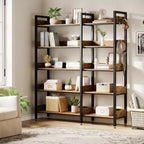 Étagère d'angle à 5 niveaux, bibliothèque convertible en L avec cadre métallique industriel, étagère de rangement multifonctionnelle pour bureau à domicile, chambre à coucher