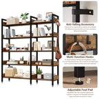 Étagère d'angle à 5 niveaux, bibliothèque convertible en L avec cadre métallique industriel, étagère de rangement multifonctionnelle pour bureau à domicile, chambre à coucher