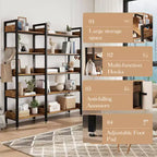 Étagère d'angle à 5 niveaux, bibliothèque convertible en L avec cadre métallique industriel, étagère de rangement multifonctionnelle pour bureau à domicile, chambre à coucher