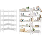 Étagère d'angle à 5 niveaux, bibliothèque convertible en L avec cadre métallique industriel, étagère de rangement multifonctionnelle pour bureau à domicile, chambre à coucher