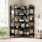 5-Tier Corner Bookshelf, Convertible l-Shaped Bookcase with Industrial Metal Frame, Multi-Functional Storage Shelf for Home Office,Bedroom