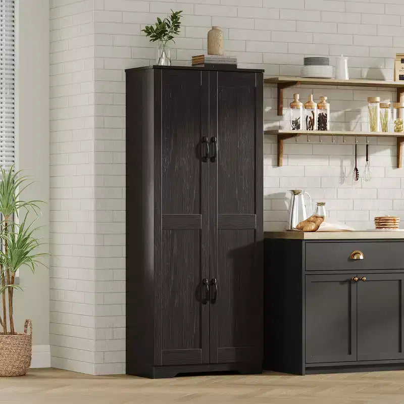 Meuble de Rangement Haut de Cuisine de 152 cm - avec 2 Portes et Étagères Réglables, Armoire Autonome pour Salle à Manger, Salle de Bain, Salon
