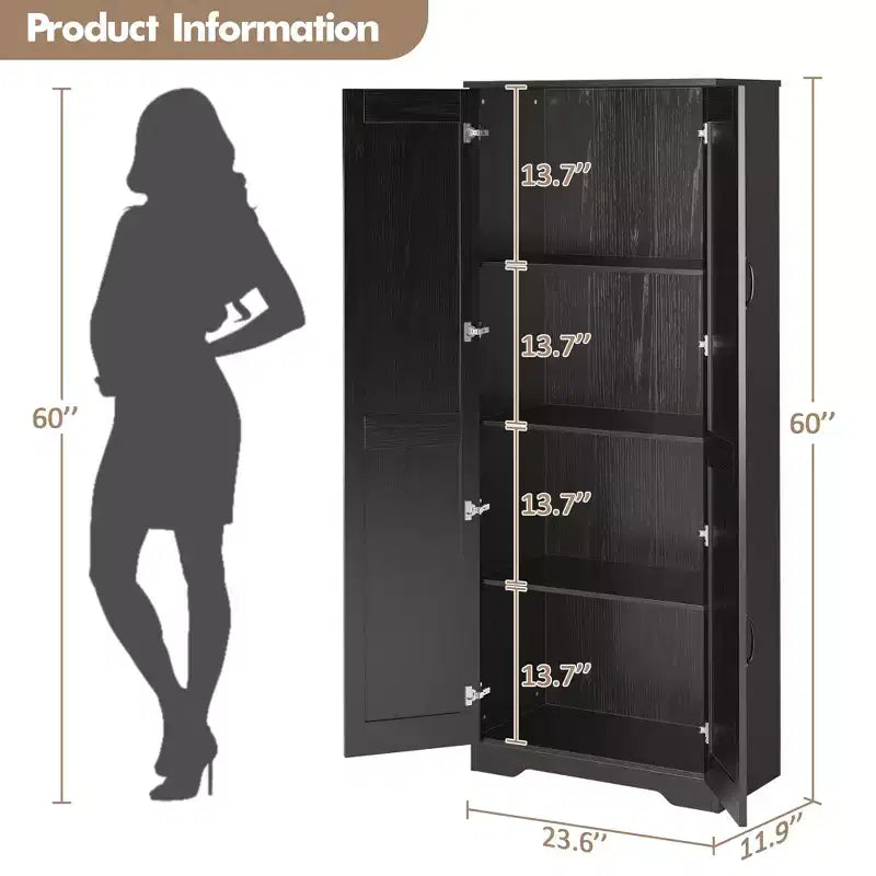 Meuble de Rangement Haut de Cuisine de 152 cm - avec 2 Portes et Étagères Réglables, Armoire Autonome pour Salle à Manger, Salle de Bain, Salon