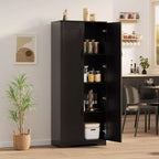 60 Tall Kitchen Storage Cabinet - with 2 Doors & Adjustable Shelves, Freestanding Cupboard Organizer for Dining Room, Bathroom, Living Room