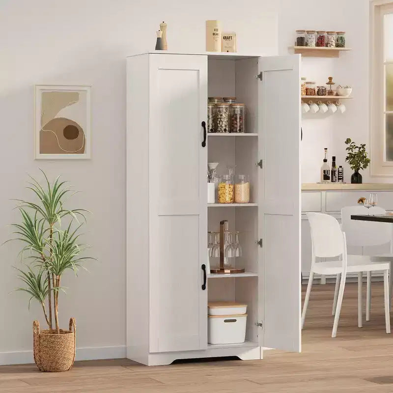 Meuble de Rangement Haut de Cuisine de 152 cm - avec 2 Portes et Étagères Réglables, Armoire Autonome pour Salle à Manger, Salle de Bain, Salon