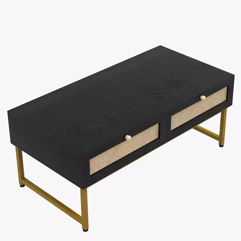 2 Rattan Drawers Coffee Table , Modern Center Table,Accent Wooden Tables for Living Room,