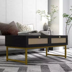 Table basse 2 tiroirs en rotin, table basse moderne, tables d'appoint en bois pour le salon,
