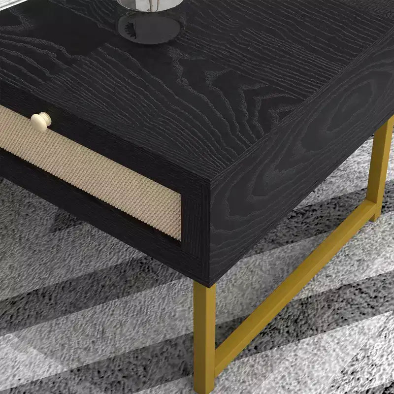 Table basse 2 tiroirs en rotin, table basse moderne, tables d'appoint en bois pour le salon,