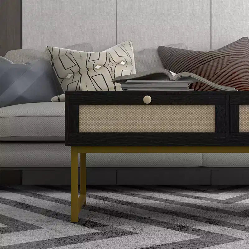 Table basse 2 tiroirs en rotin, table basse moderne, tables d'appoint en bois pour le salon,