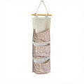Alilang Hanging Wall Organizer with Three Pockets and Brown Gingham Pattern 19x7.8 in - Pink