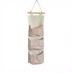 Alilang Hanging Wall Organizer with Three Pockets and Brown Gingham Pattern 19x7.8 in - Pink