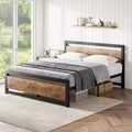 Bed frame, metal platform bed frame with wooden headboard and footboard, non-slip heavy-duty bed frame, no mattress support needed, silent
