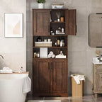 Acekool Armoire de Rangement Haute de 170 cm avec 4 Portes, Étagères Réglables, Meuble Autonome pour Salle de Bain, Cuisine, Salon