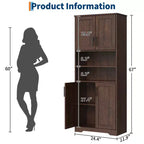Acekool Armoire de Rangement Haute de 170 cm avec 4 Portes, Étagères Réglables, Meuble Autonome pour Salle de Bain, Cuisine, Salon