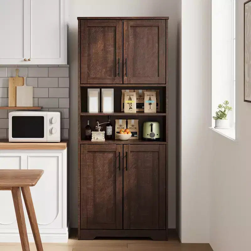 Acekool Armoire de Rangement Haute de 170 cm avec 4 Portes, Étagères Réglables, Meuble Autonome pour Salle de Bain, Cuisine, Salon