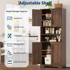 Acekool Armoire de Rangement Haute de 170 cm avec 4 Portes, Étagères Réglables, Meuble Autonome pour Salle de Bain, Cuisine, Salon
