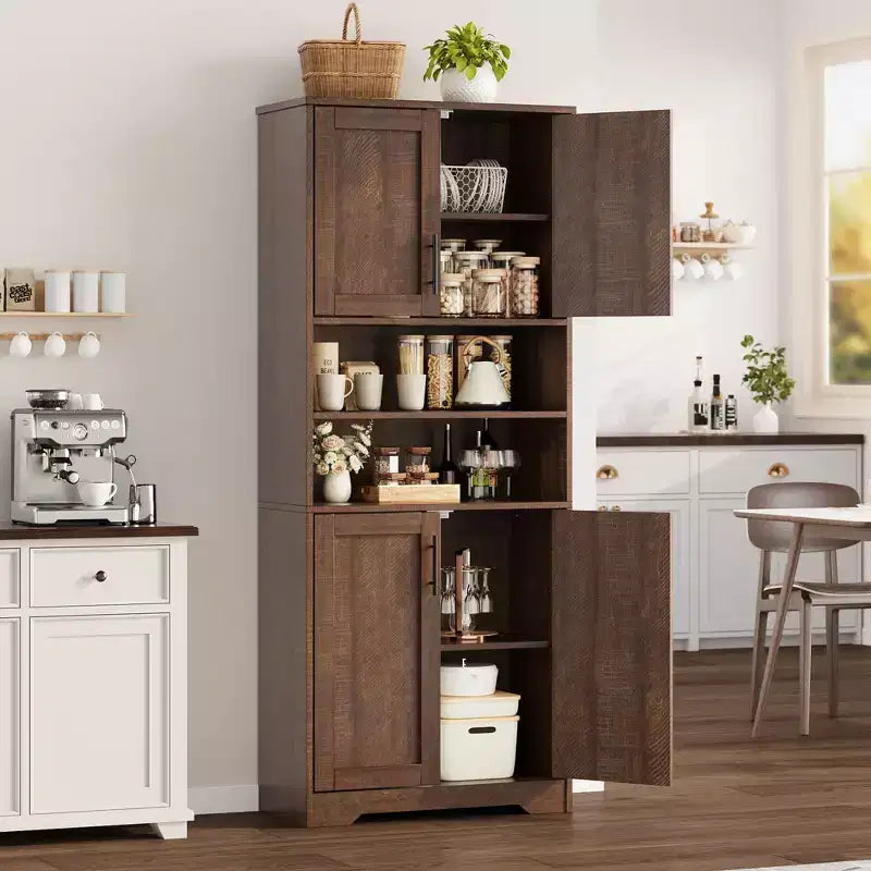 Acekool Armoire de Rangement Haute de 170 cm avec 4 Portes, Étagères Réglables, Meuble Autonome pour Salle de Bain, Cuisine, Salon