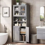 Acekool Armoire de Rangement Haute de 170 cm avec 4 Portes, Étagères Réglables, Meuble Autonome pour Salle de Bain, Cuisine, Salon