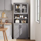 Acekool Armoire de Rangement Haute de 170 cm avec 4 Portes, Étagères Réglables, Meuble Autonome pour Salle de Bain, Cuisine, Salon