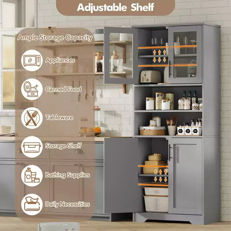 Acekool Armoire de Rangement Haute de 170 cm avec 4 Portes, Étagères Réglables, Meuble Autonome pour Salle de Bain, Cuisine, Salon