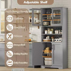 Acekool Armoire de Rangement Haute de 170 cm avec 4 Portes, Étagères Réglables, Meuble Autonome pour Salle de Bain, Cuisine, Salon
