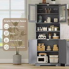 Acekool Armoire de Rangement Haute de 170 cm avec 4 Portes, Étagères Réglables, Meuble Autonome pour Salle de Bain, Cuisine, Salon