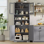 Acekool Armoire de Rangement Haute de 170 cm avec 4 Portes, Étagères Réglables, Meuble Autonome pour Salle de Bain, Cuisine, Salon