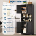 Acekool Armoire de Rangement Haute de 170 cm avec 4 Portes, Étagères Réglables, Meuble Autonome pour Salle de Bain, Cuisine, Salon