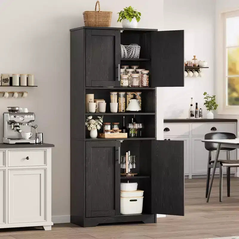 Acekool Armoire de Rangement Haute de 170 cm avec 4 Portes, Étagères Réglables, Meuble Autonome pour Salle de Bain, Cuisine, Salon