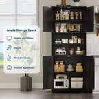 Acekool Armoire de Rangement Haute de 170 cm avec 4 Portes, Étagères Réglables, Meuble Autonome pour Salle de Bain, Cuisine, Salon