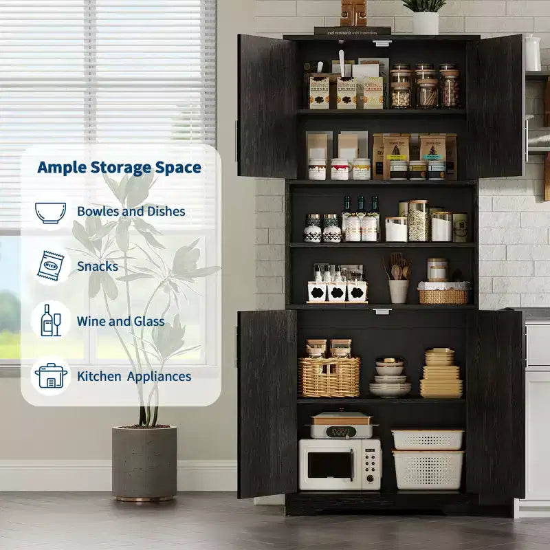 Acekool Armoire de Rangement Haute de 170 cm avec 4 Portes, Étagères Réglables, Meuble Autonome pour Salle de Bain, Cuisine, Salon