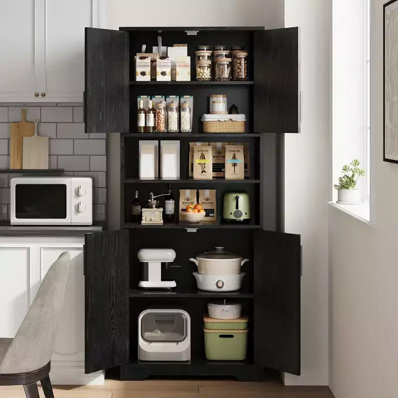 Acekool Armoire de Rangement Haute de 170 cm avec 4 Portes, Étagères Réglables, Meuble Autonome pour Salle de Bain, Cuisine, Salon