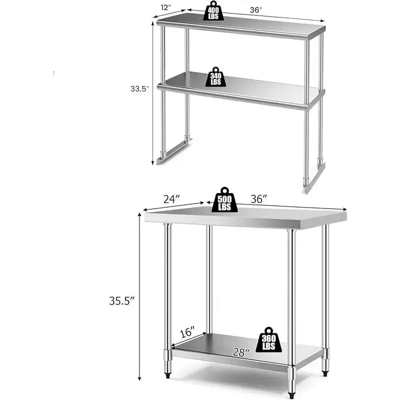 Table de travail de cuisine en acier inoxydable 60 * 24 avec étagère à 3 niveaux – Station de préparation robuste pour micro-ondes, ustensiles de cuisine et rangement d'accessoires de cuisine