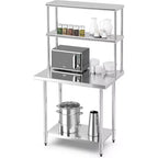 Table de travail de cuisine en acier inoxydable 60 * 24 avec étagère à 3 niveaux – Station de préparation robuste pour micro-ondes, ustensiles de cuisine et rangement d'accessoires de cuisine
