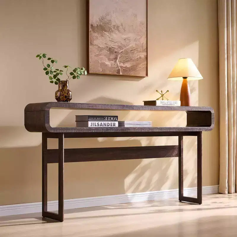 Console longue de 160 cm, Table d'entrée moderne en bois, Table de canapé étroite derrière le canapé pour le salon, le couloir, l'entrée