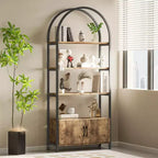 Bibliothèque, étagère industrielle de 181,6 cm de haut avec cadre métallique et rangements, bibliothèque arquée à 4 niveaux, étagère de présentation pour salon et bureau