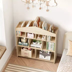 Acekool Meuble de Rangement pour Jouets, Étagère à Livres pour Enfants à 9 Cubes, Bibliothèque et Meuble de Rangement en Forme de Toit, Étagère de Rangement pour Salle de Jeux, Chambre d'Enfant