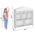 Acekool Meuble de Rangement pour Jouets, Étagère à Livres pour Enfants à 9 Cubes, Bibliothèque et Meuble de Rangement en Forme de Toit, Étagère de Rangement pour Salle de Jeux, Chambre d'Enfant
