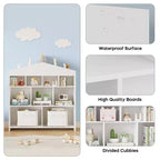 Acekool Meuble de Rangement pour Jouets, Étagère à Livres pour Enfants à 9 Cubes, Bibliothèque et Meuble de Rangement en Forme de Toit, Étagère de Rangement pour Salle de Jeux, Chambre d'Enfant