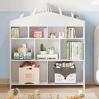 Acekool Meuble de Rangement pour Jouets, Étagère à Livres pour Enfants à 9 Cubes, Bibliothèque et Meuble de Rangement en Forme de Toit, Étagère de Rangement pour Salle de Jeux, Chambre d'Enfant