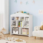 Acekool Meuble de Rangement pour Jouets, Étagère à Livres pour Enfants à 9 Cubes, Bibliothèque et Meuble de Rangement en Forme de Toit, Étagère de Rangement pour Salle de Jeux, Chambre d'Enfant