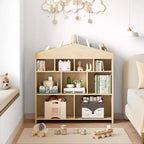 Acekool Meuble de Rangement pour Jouets, Étagère à Livres pour Enfants à 9 Cubes, Bibliothèque et Meuble de Rangement en Forme de Toit, Étagère de Rangement pour Salle de Jeux, Chambre d'Enfant