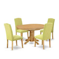 Coastal Dining Set - 5Pc Oval Table & 4 Chairs - 42/60 Table with Butterfly Leaf - Linen Fabric